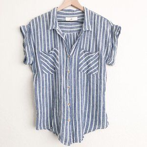 Navy + White Buttoned Stripe Shirt